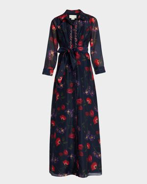 Addison Floral-Print Chiffon Shirt Gown