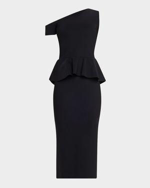 Bodycon One-Shoulder Peplum Midi Dress