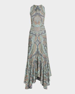 Metallic Paisley Sleeveless Midi Mermaid Dress