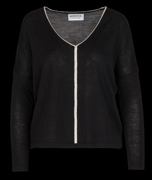 Berenice - Pull Col V à détails strass en laine - Taille L - Noir