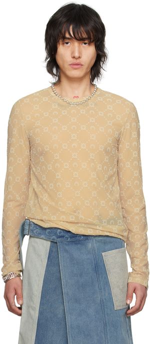 Marine Serre T-shirt à manches longues beige à motif Moonogram
