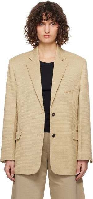 RECTO Beige Oversize Single Breasted Tweed Blazer