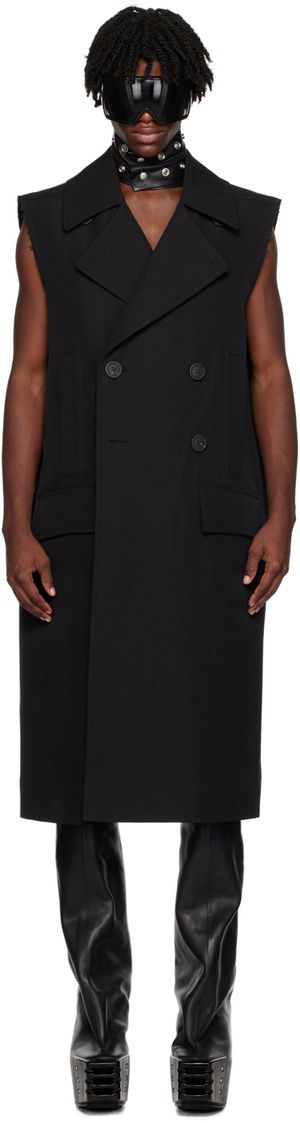 Rick Owens Black Sleeveless Slim Drella Coat