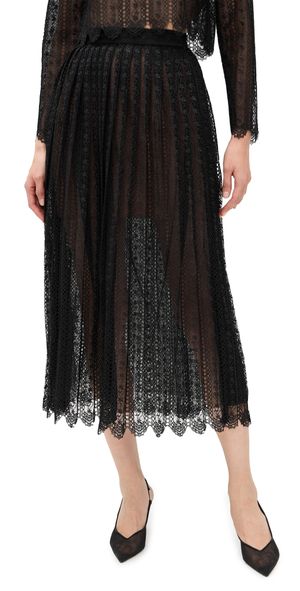 Self Portrait Black Organza Lace Midi Skirt Black 4