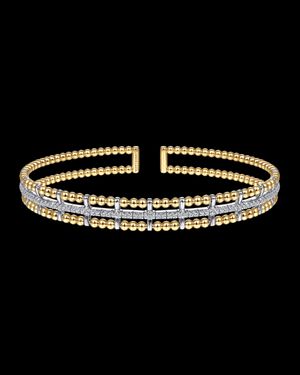 14K Yellow and White Gold Bujukan Diamond Cuff Bangle