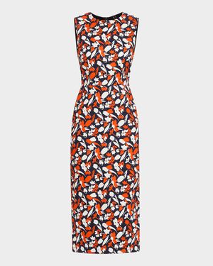 Sleeveless Floral-Print Bodycon Midi Dress
