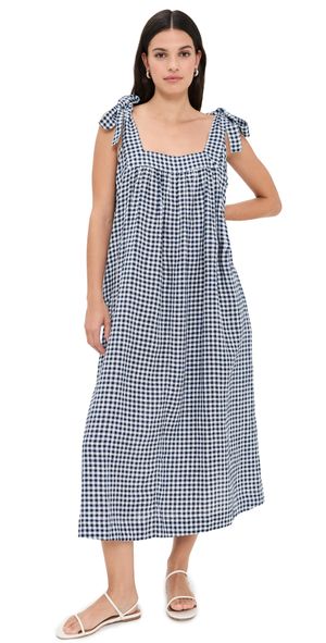 Clare V. Rosalie Dress Navy/White Linen Gingham M/L