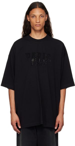 VETEMENTS Black 'Paris' Crystal-Cut T-Shirt