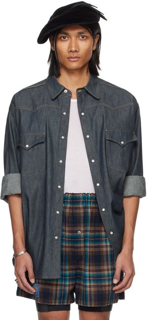 Maison Margiela Blue Press-Stud Denim Shirt