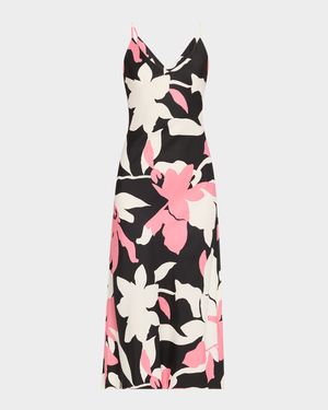 Niwashi Floral-Print Charmeuse Midi Dress
