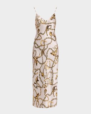 Long Horn Chain Seridie Silk Slip Dress
