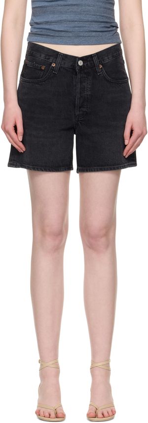 AGOLDE Black V-Waist Denim Shorts