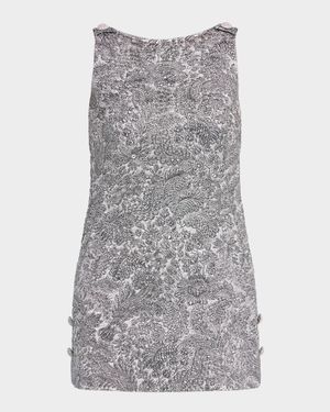Metallic Brocade Sleeveless Buttoned Mini Dress