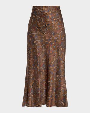 Clover Paisley Stretch-Silk Midi Skirt