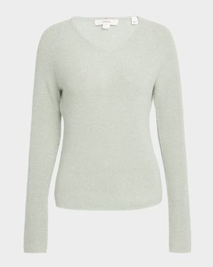 Metallic Ribbed V-Neck Sweater