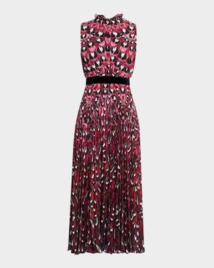Hollie Ombre Feather-Print Midi Dress