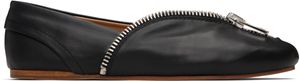 JW Anderson Black Biker Zip Leather Ballerina Flats