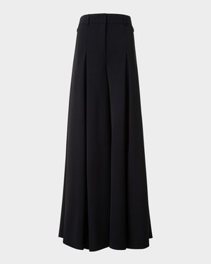 Fiorello Pleated Stretch Wool Twill Wide-Leg Pants