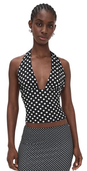 Miaou Mathilde Halter Top Black And White Polka Dot M