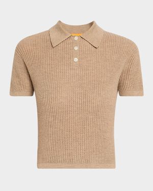 Cashmere Short-Sleeve Shrunken Polo Sweater