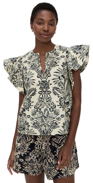 Ulla Johnson Severine Flutter Sleeve Top Ivory Flora 4