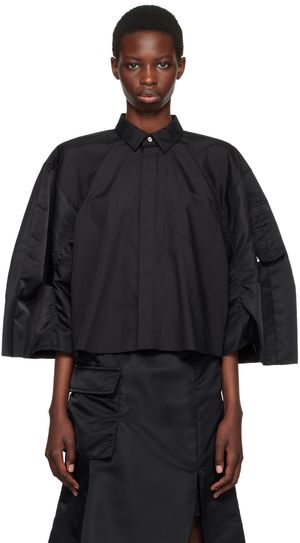 sacai Chemise noire à manches bouffantes