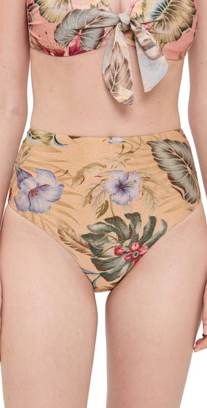 Zimmermann Coco High Waist Bikini Bottoms Tan Multi Floral 3