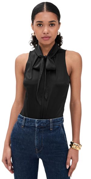 Fleur du Mal Silk Blouson Thong Bodysuit Black L