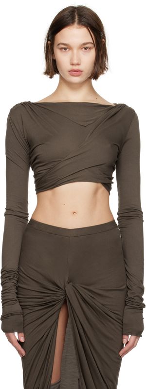 Rick Owens Lilies T-shirt à manches longues écourté Jade taupe - Porterville