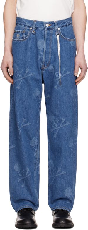 MASTERMIND WORLD Blue Monogram Straight Denim Jeans
