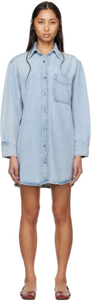 Frame Robe chemise courte bleue en denim