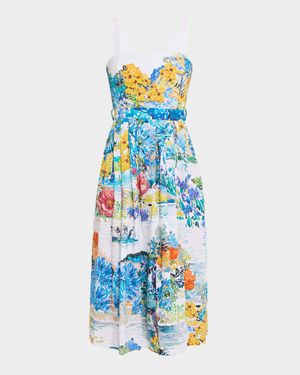 Iris Painterly-Print Sleeveless Fit-&-Flare Midi Dress