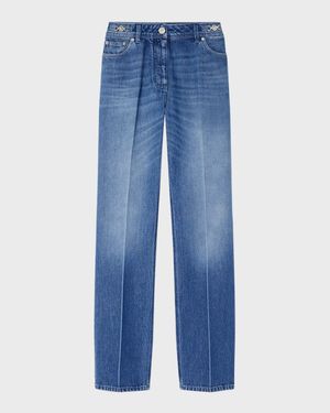Stone Wash Denim Straight-Leg Jeans