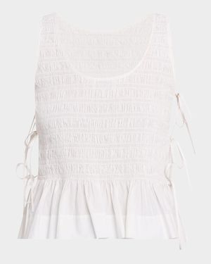 Smocked Side-Tie Poplin Top