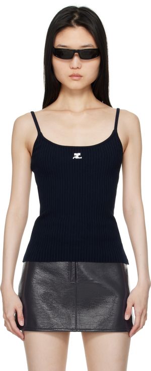 Courrèges Débardeur bleu marine en tricot - Reedition