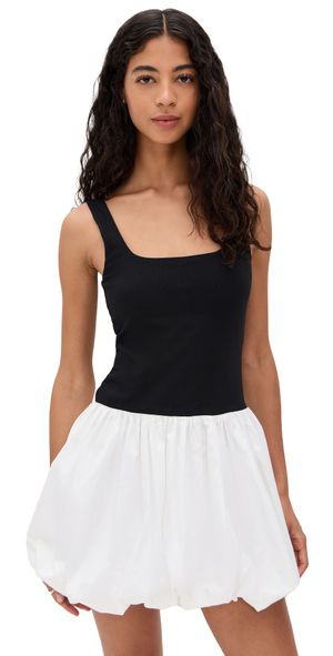 WAYF Lilah Bubble Hem Mini Dress Black/Ivo XL