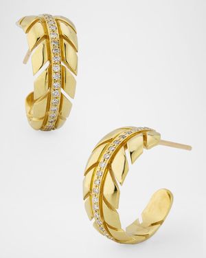 Small Leaf Diamond Hoop Earrings