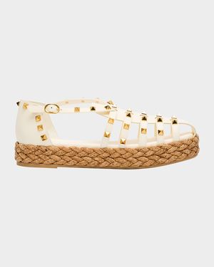 Rockstud Leather Espadrille Fisherman Sandals