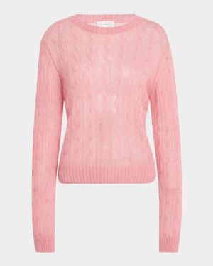 Mohair Cable Crewneck Sweater