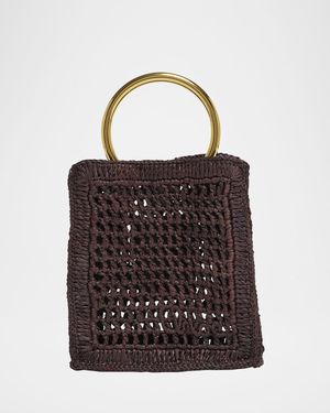 Summer Banana Top-Handle Bag in Crochet Paper and Leather