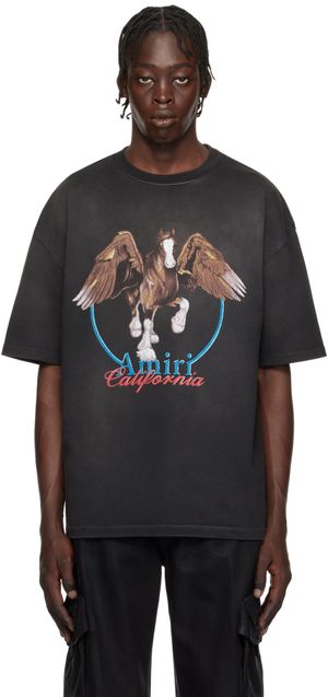 AMIRI T-shirt noir à image de Pégase et à effet délavé rétro
