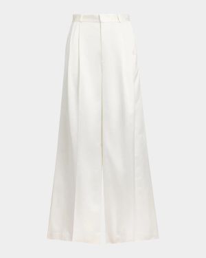 Cotton-Viscose Satin Wide-Leg Pants