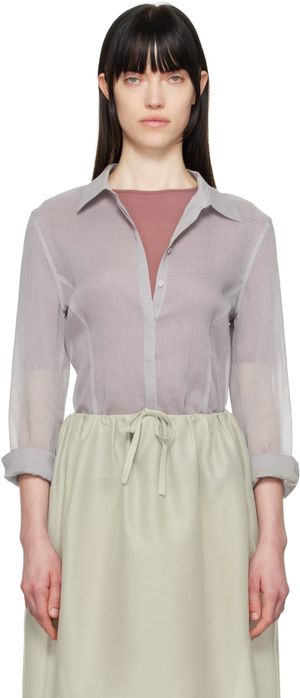 AMOMENTO Gray Sheer Slim Fit Shirt