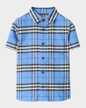 Boy's Check Cotton Oxford Shirt, Size 3-14