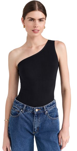 Yummie One Shoulder Shaping Thong Back Bodysuit Black S/M