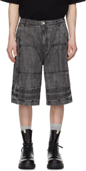 Juun.J Gray Washed Long Denim Shorts