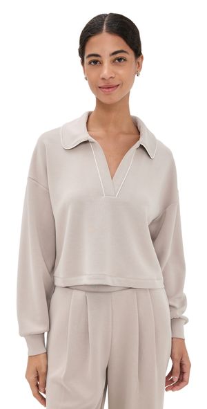 Sweaty Betty Sand Wash Crop Henley Sweatshirt Dusk Beige L