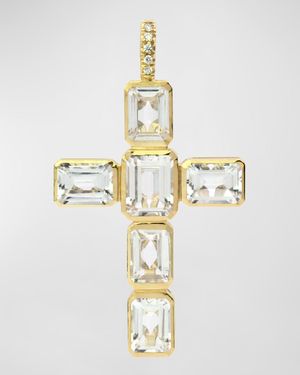 18K Yellow Gold Celeste Topaz Cross Pendant