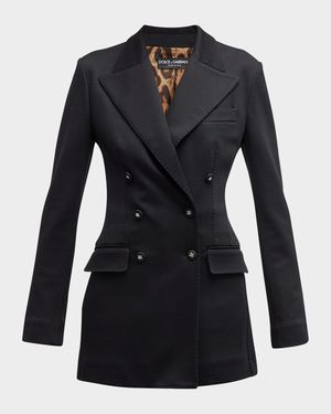 Long Tailored Blazer Jacket with Button Detail