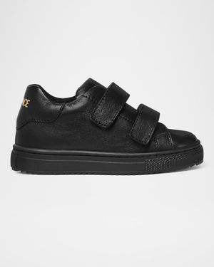 Boy's Calf Leather Logo-Print Sneakers, Kids